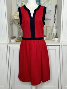 Robe tricotée Brooks Brothers Ponte A-line rouge/marine avec poches taille grande nautique - Photo 1/12