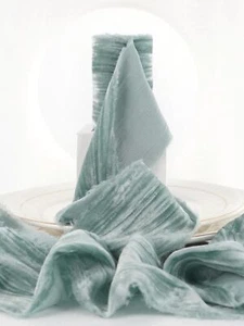 Dusty Blue Velvet Ribbon 3 inch Crinkled Frayed Velvet Ribbon Fringe Silk Vel... - Picture 1 of 8