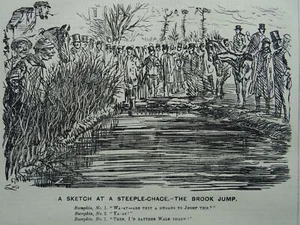 1863 Antique Victorian Print AINTREE HORSE RACECOURSE - THE BROOK JUMP - Picture 1 of 2