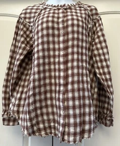 Chic Soul Flannel Clip Button Up Cotton Shirt Top In Plaid Brown Plus Size 1X - Picture 1 of 5