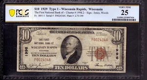 1929 $10 FIRST NATIONAL BANK NOTE CURRENCY WISCONSIN RAPIDS PCGS B VF 25 - Picture 1 of 2