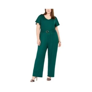NY Collection Womens Plus 3X Green V Neck Jumpsuit NWT CO72 - Picture 1 of 6