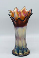 Fenton Carnival Swung Glass Amethyst Vase Vintage Iridescent Shine