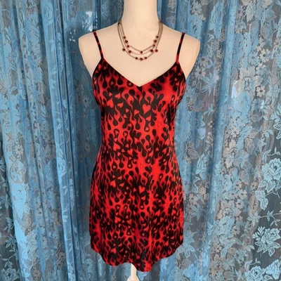 Vintage Y2K Lovers Lane Red & Black Flame Print Full Slip Dress Size 34 Bust Med - Image 1 of 4