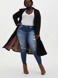 Torrid Tie-Front Fit And Flare Coat 2x Leopard Black New Full Length - Picture 1 of 9