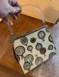Vintage 1950s 3-Way Reversible Vinyl Clock Clutch Purse Bag Lucite Handle MCM 9" - Picture 1 of 8