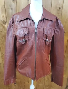Vintage Jean Pierre Women's 70's Hippie Leather Jacket Oxblood Red Brown size 40 - Picture 1 of 16