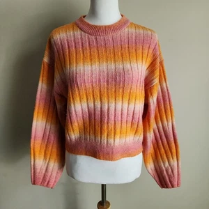 H&M Knit Sweater Womens XS Pink Orange Ombre Wool Blend Oversize Boxy Striped - Imagen 1 de 15