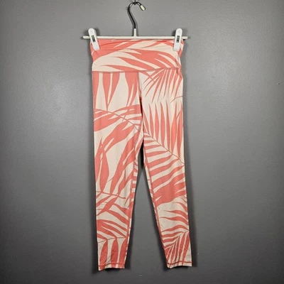 Aerie Chill Play Move Coral Tropical Palm Print Athletic Leggings Womens Small - Image 1 of 4