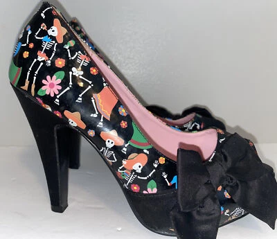  Pin Up Couture Day of The Dead Dia De Los Muertos Bettie 13 Heels Size 7 - Image 1 of 4