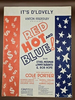 JIMMY DURANTE-BOB HOPE-1936 Vintage Sheet Music-IT'S D'LOVELY-RED HOT AND BLUE - Image 1 of 4