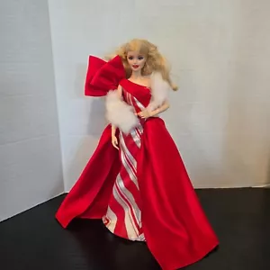 Mattel 2019 Holiday Barbie Doll Gown Red & White w/White Stole Missing Earrings - Picture 1 of 6