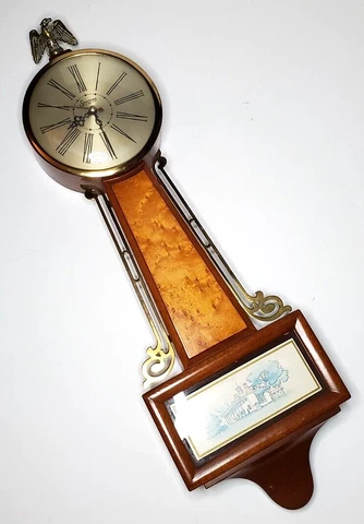 Sessions Electric Banjo Wall Clock Model 3T59M Mount Vernon w/ Eagle Finial Cover