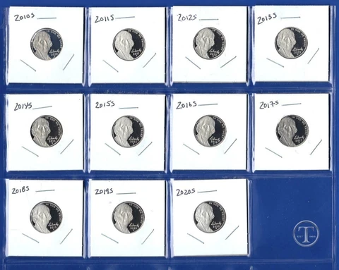 2010 - 2020 S Jefferson Nickel Set-Gem Proof-IN STOCK-11 Coins Cover