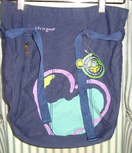 NWTS! LIFE IS GOOD CANVAS TOTE/ BACKPACK WITH SCREENPRINT HEART - Picture 1 of 4