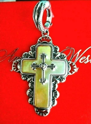 CAROLYN POLLACK AMERICAN WEST НОВЫЙ ЗОЛОТОЙ ПЕРЛАМУТР SS КРЕСТ УСИЛИТЕЛЬ NIB - Изображение 1 из 4