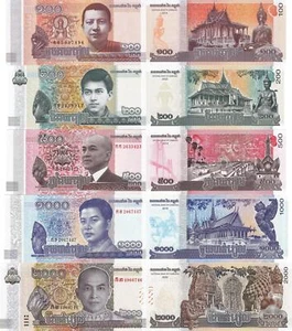 Cambodia | 5 Banknote Set | 100 200 500 1000 2000 Riels | 2014 - 2022 - Picture 1 of 1