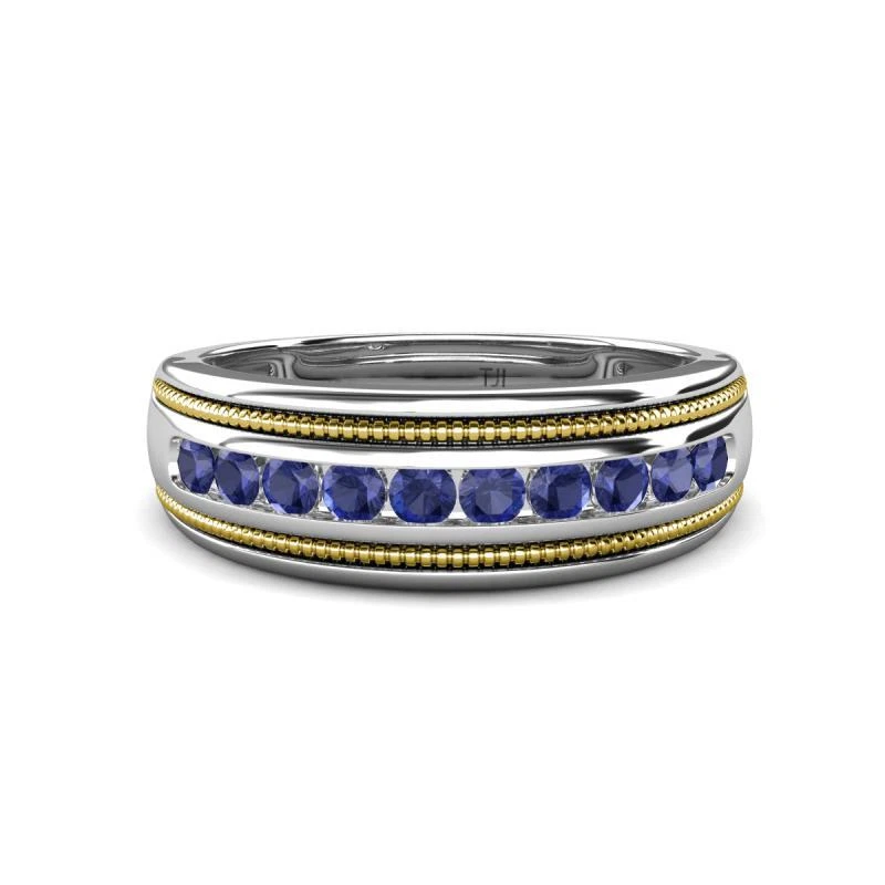Round Iolite 2 Toned & High Polished Edges Men Wedding Band 14K Gold JP:322977 - Image 1 of 1