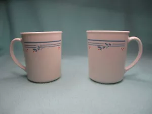 2 Vtg White With Blue Leaf/Stripes/Berries Coffee Cup Mug Corning Microwave Ok - Picture 1 of 9