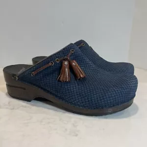 Dansko Shannon Clogs Mules Size 40 US 9.5 - 10 Tassels Blue Snake Suede Slip On - Picture 1 of 15