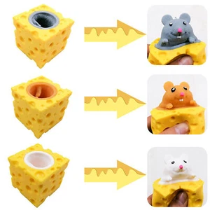 Cheese Cup Mouse Squeeze Toy Sensory Play Stress Relief Toy Adults Kids Gift - Picture 1 of 12