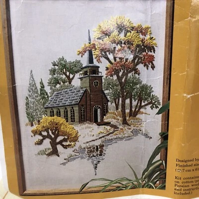 The Creative Circle #1005 Little Church By Lake Embroidery Complete Kit 18”x24” - Image 1 of 4