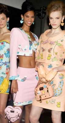 Moschino Couture 3 PIEZAS FALDA CONJUNTO CALICÓ ANIMAL FANTASÍA AZUL CLARO BUSTIER EE. UU. 6 Foto 1 de 4