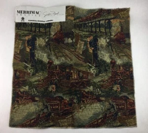 Merrimac Textile Train Theme Home Decorating Fabric 1995 Sapphire Made in Italy - Picture 1 of 4