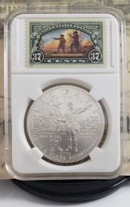 2004-P Lewis & Clark Silver Commemorative Dollar with Vintage Stamps - W20 - Picture 1 of 10