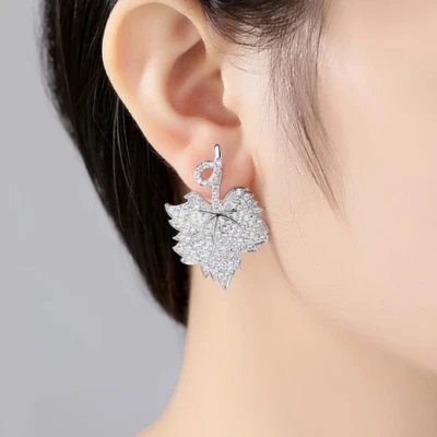 Lab-Created Micro Pave Set 3.00CT Cubic Zirconia Maple Leaf Drop Women's Earring - Image 1 of 4