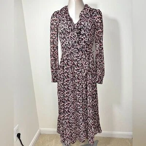 Michael Kors Floral Mod Garden Self Tie Wrap Dress Size XS Maroon, White - Picture 1 of 10