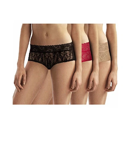 DKNY Women's 3 Pack Lace Bikini, Red Black and Beige, Small - Image 1 of 1