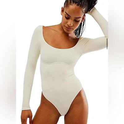 Body Free People Manga Larga Meg Acanalado Crema Talla M/L Foto 1 de 4