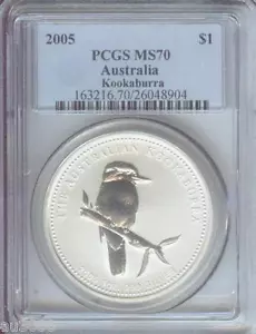 2005 $1 AUSTRALIA KOOKABURRA 1 Oz. SILVER BULLION COIN ONE DOLLAR PCGS MS70 - Picture 1 of 2