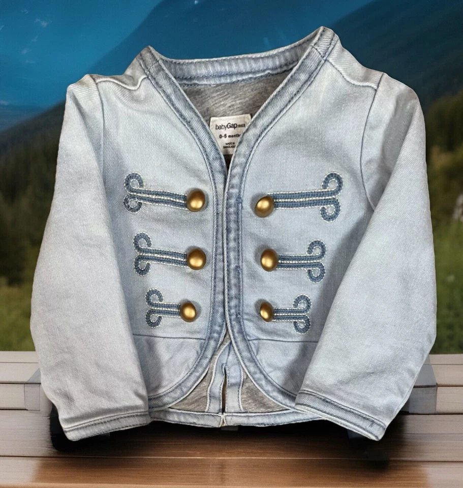BABY GAP 1969 DENIM BAND ADAM ANT GOLD BUTTONS JACKET AGE (0-6) EUC - Image 1 of 4