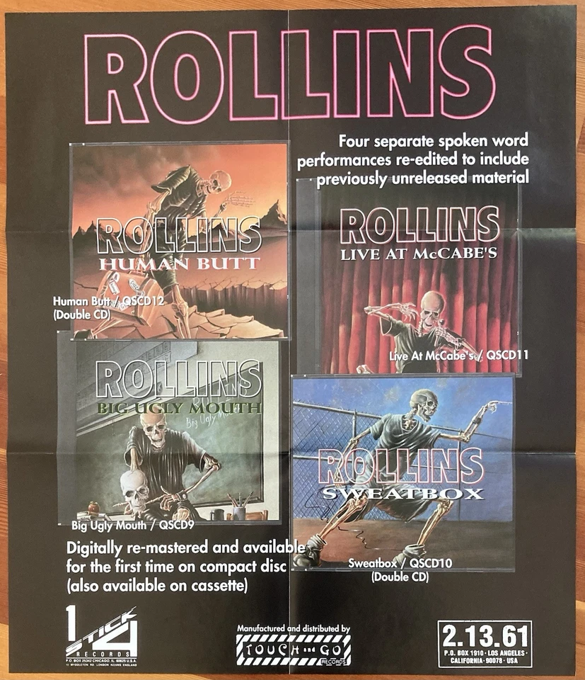 PÓSTER PROMOCIONAL HENRY ROLLINS Palabra Hablada 21 X 25 BANDERA NEGRA Sin Usar Touch and Go Foto 1 de 1