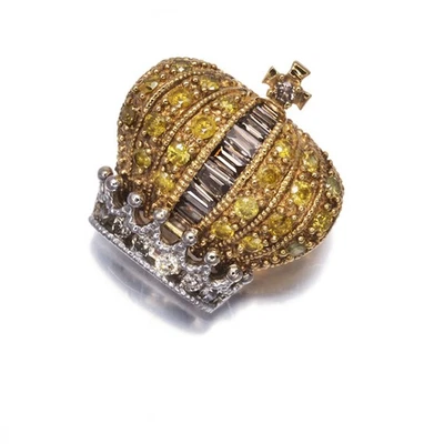 Auth KASAHARA MASUMI Pendant Yellow &Brown Diamond Crown Cross 18K YG/WG - Image 1 of 4