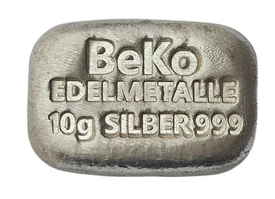BeKo Edelmetalle 10 Gramm Silberbarren 999 Feinsilber (gegossen) Sammlerbarren - Bild 1 von 2