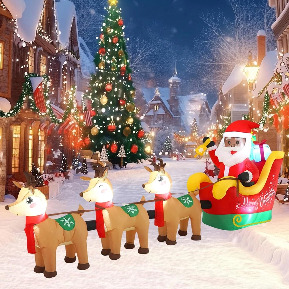 Inflables de Navidad 12 pies Trineo de Papá Noel Negro 2025 NUEVO LED Decoración Exterior Foto 1 de 4