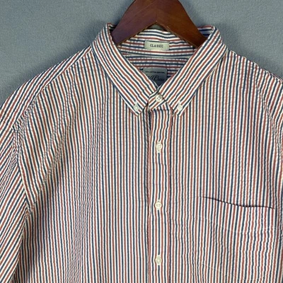 J Crew Shirt Mens XL Red White Blue Striped Long Sleeve Textured Cotton Classic - Image 1 of 4