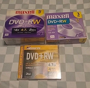 Lot New & sealedMaxell DVD+RW Rewritable Disc 4.7 GB 5 Pack 5 Pack & 1 Memorex  - Afbeelding 1 van 1