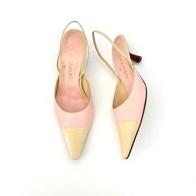 Zapatos de salón Chanel vintage rosa pastel puntera honda tacón de gatito punta puntiaguda 36 Foto 1 de 4