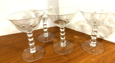 Imperial Glass CANDLEWICK Sherbet 4 ball Stem 5" FLORAL ETCH Set Of (4) - Image 1 of 4