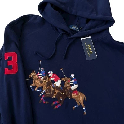 Polo Ralph Lauren Triple Pony Hoodie Embroidered Navy Blue Size 2XB $188 - Image 1 of 4