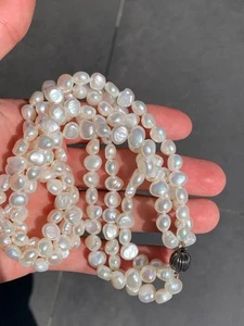 Silver baroque pearl 3 strand necklace 110.8 grams 925 - Picture 1 of 12