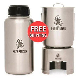 Stainless Steel Water Bottle Cup Stove Cooking Set 3-pc Compact Set for Outdoors - Picture 1 of 12