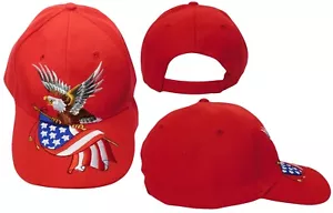 USA American Wavy Flag Bald Eagle Red Embroidered Adjustable Baseball Hat Cap - Picture 1 of 6