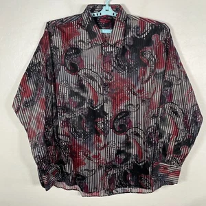 Luchiano Visconti Shirt Mens 4XL Gray Button Up Long Sleeve Paisley Striped - Picture 1 of 10