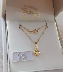 Collana Cm 45 Girocollo e Ciondolo Cuore Bombato in Oro Giallo 750 18 kt - Foto 1 di 10