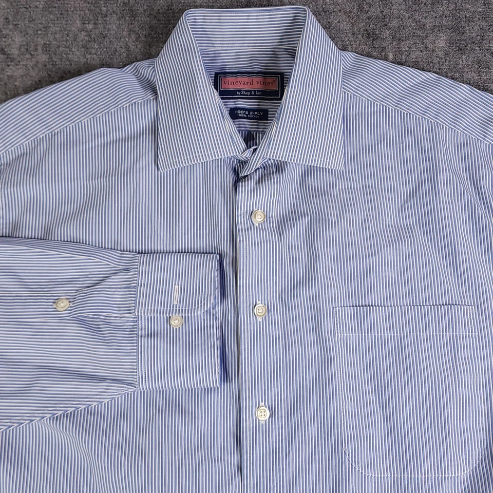 Camisa de vestir Vineyard Vines 16,5 R azul a rayas para hombre manga larga algodón Foto 1 de 4
